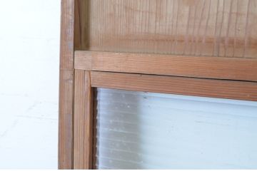 アンティーク建具　昭和初期　レトロな雰囲気漂う銀モールガラス窓の幅狭板戸2枚セット(引き戸、ガラス戸)(R-065520)