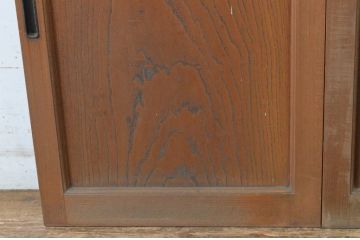 アンティーク建具　総欅(ケヤキ)材　1枚板のシンプルな引き戸2枚セット(板戸、窓)(R-065529)