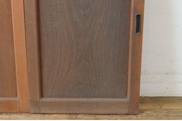 アンティーク建具　総欅(ケヤキ)材　1枚板のシンプルな引き戸2枚セット(板戸、窓)(R-065530)