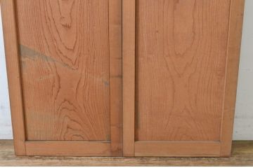 アンティーク建具　総欅(ケヤキ)材　1枚板のシンプルな引き戸2枚セット(板戸、窓)(R-065530)