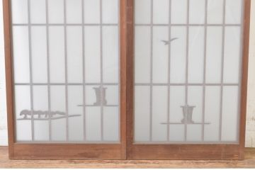 ビンテージ建具　山と海どちらの風情も味わえる書院ガラス戸2枚セット(窓、書院戸、引き戸、ヴィンテージ)(R-065532)
