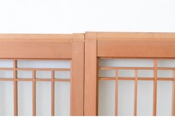 ビンテージ建具　和モダンな雰囲気を醸し出す組子入り書院ガラス戸2枚セット(窓、書院戸、引き戸、ヴィンテージ)(R-065533)