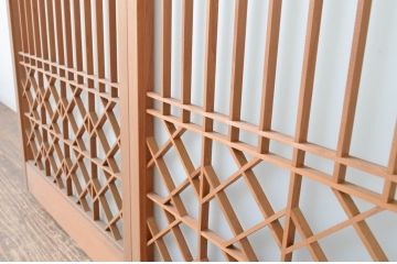 ビンテージ建具　和モダンな雰囲気を醸し出す組子入り書院ガラス戸2枚セット(窓、書院戸、引き戸、ヴィンテージ)(R-065533)