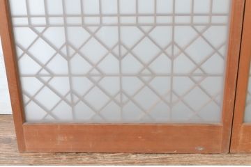 ビンテージ建具　和モダンな雰囲気を醸し出す組子入り書院ガラス戸2枚セット(窓、書院戸、引き戸、ヴィンテージ)(R-065533)
