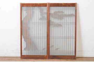 ビンテージ建具　迫力を感じる太い幹のデザインが目を惹く書院ガラス戸2枚セット(窓、書院戸、引き戸、ヴィンテージ)(R-065534)