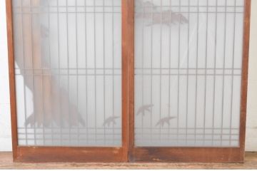 ビンテージ建具　迫力を感じる太い幹のデザインが目を惹く書院ガラス戸2枚セット(窓、書院戸、引き戸、ヴィンテージ)(R-065534)
