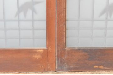 ビンテージ建具　迫力を感じる太い幹のデザインが目を惹く書院ガラス戸2枚セット(窓、書院戸、引き戸、ヴィンテージ)(R-065534)