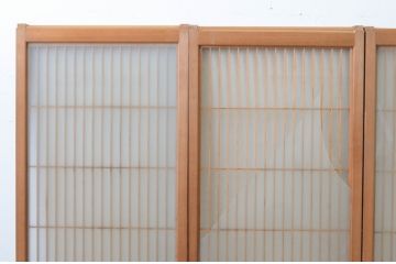 ビンテージ建具　両面ガラス　アジアンテイストの空間づくりにも活躍する組子入り書院ガラス戸4枚セット(窓、書院戸、引き戸、ヴィンテージ)(R-065535)
