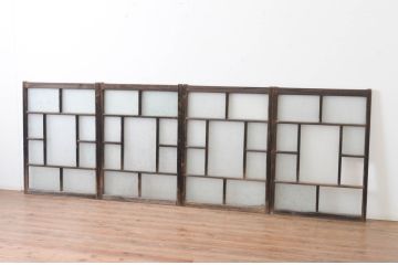 アンティーク建具　大正ロマンの雰囲気漂うデザインのガラス窓4枚セット(引き戸、ガラス戸)(R-065540)