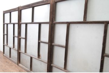 アンティーク建具　大正ロマンの雰囲気漂うデザインのガラス窓3枚セット(引き戸、ガラス戸)(R-065541)