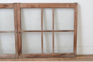 アンティーク建具　経年を感じさせる古い木味が魅力のガラス窓2枚セット(引き戸、ガラス戸)(R-065542)