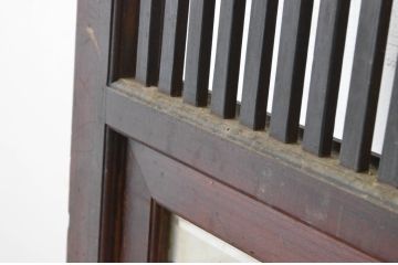 アンティーク建具　上手物　腰板欅(ケヤキ)材　趣のある色合いが魅力の幅狭格子戸2枚セット(引き戸、ガラス戸、ガラス帯戸)(R-065547)