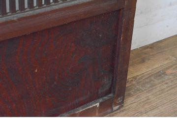アンティーク建具　上手物　腰板欅(ケヤキ)材　趣のある色合いが魅力の幅狭格子戸2枚セット(引き戸、ガラス戸、ガラス帯戸)(R-065547)