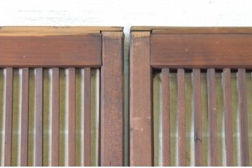 アンティーク建具　腰板欅(ケヤキ)材　風情のある佇まいが魅力的な裏障子付き幅狭格子戸4枚セット(引き戸、障子戸、ガラス帯戸)(R-065548)