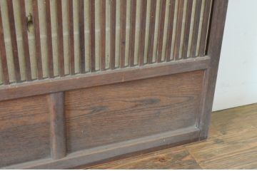 アンティーク建具　腰板欅(ケヤキ)材　風情のある佇まいが魅力的な裏障子付き幅狭格子戸4枚セット(引き戸、障子戸、ガラス帯戸)(R-065548)