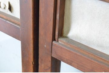 アンティーク建具　腰板欅(ケヤキ)材　風情のある佇まいが魅力的な裏障子付き幅狭格子戸4枚セット(引き戸、障子戸、ガラス帯戸)(R-065548)