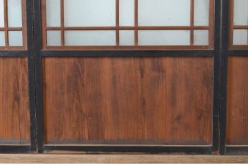 アンティーク建具　大正ロマン　レトロモダンな雰囲気漂うガラス帯戸4枚セット(ガラス戸、板戸、引き戸)(R-065549)