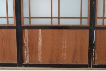 アンティーク建具　大正ロマン　レトロモダンな雰囲気漂うガラス帯戸4枚セット(ガラス戸、板戸、引き戸)(R-065549)