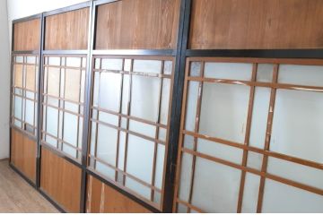 アンティーク建具　大正ロマン　レトロモダンな雰囲気漂うガラス帯戸4枚セット(ガラス戸、板戸、引き戸)(R-065549)