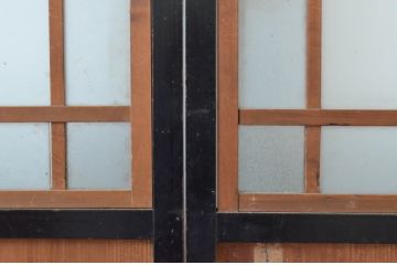 アンティーク建具　大正ロマン　レトロモダンな雰囲気漂うガラス帯戸4枚セット(ガラス戸、板戸、引き戸)(R-065549)