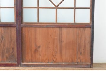 アンティーク建具　大正ロマン　レトロモダンな雰囲気漂うガラス帯戸3枚セット(ガラス戸、板戸、引き戸)(R-065550)