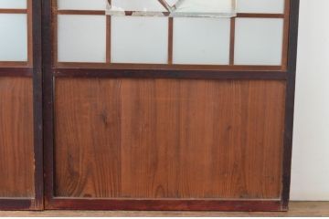 アンティーク建具　大正ロマン　レトロモダンな雰囲気漂うガラス帯戸3枚セット(ガラス戸、板戸、引き戸)(R-065550)