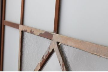 アンティーク建具　大正ロマン　レトロモダンな雰囲気漂うガラス帯戸3枚セット(ガラス戸、板戸、引き戸)(R-065550)