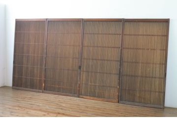 アンティーク建具　激レア!!和の雰囲気漂う裏襖(フスマ)付き格子戸4枚セット(引き戸、ふすま)(R-065551)