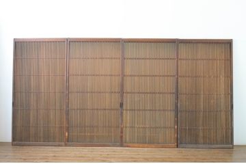 アンティーク建具　激レア!!和の雰囲気漂う裏襖(フスマ)付き格子戸4枚セット(引き戸、ふすま)(R-065551)