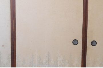 アンティーク建具　激レア!!和の雰囲気漂う裏襖(フスマ)付き格子戸4枚セット(引き戸、ふすま)(R-065551)