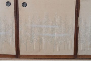 アンティーク建具　激レア!!和の雰囲気漂う裏襖(フスマ)付き格子戸4枚セット(引き戸、ふすま)(R-065551)