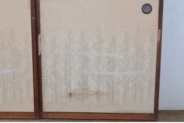アンティーク建具　激レア!!和の雰囲気漂う裏襖(フスマ)付き格子戸4枚セット(引き戸、ふすま)(R-065551)