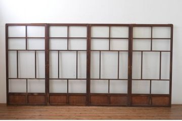 アンティーク建具　大正ロマン　レトロな雰囲気が魅力のガラス戸4枚セット(引き戸)(R-065555)