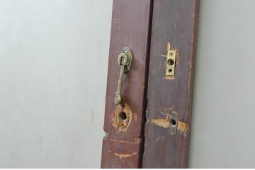 アンティーク建具　大正ロマン　味わいのある木味が魅力の大判ガラス戸3枚セット(引き戸)(R-065556)