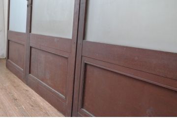 アンティーク建具　大正ロマン　味わいのある木味が魅力の大判ガラス戸3枚セット(引き戸)(R-065556)