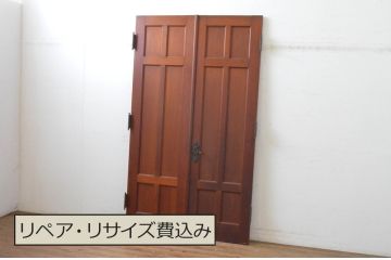 アンティーク建具　大正ロマン　古い洋館で使われていた背の高い両開きドア1対(2枚セット扉、木製扉)(R-065561)