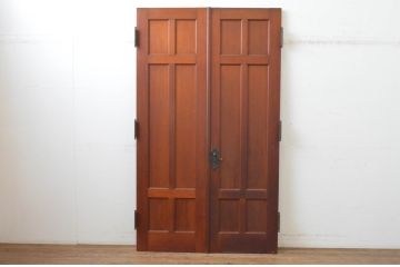 アンティーク建具　大正ロマン　古い洋館で使われていた背の高い両開きドア1対(2枚セット扉、木製扉)(R-065561)