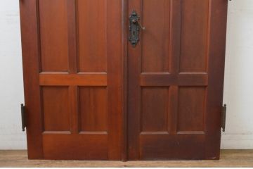 アンティーク建具　大正ロマン　古い洋館で使われていた背の高い両開きドア1対(2枚セット扉、木製扉)(R-065561)
