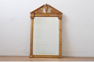 中古　古代の西洋建築のようなデザインが魅力的なウォールミラー(壁掛け鏡)(R-065562)