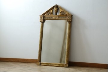 中古　古代の西洋建築のようなデザインが魅力的なウォールミラー　(R-065562)