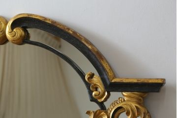 フランスアンティーク　ゴールドとブラックカラーの組み合わせがシックで素敵なウォールミラー(壁掛け鏡)(R-065563)
