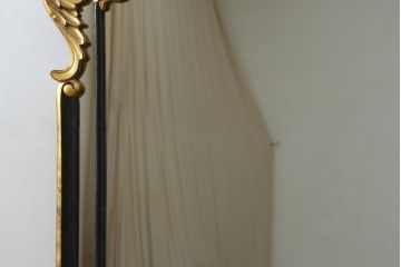 フランスアンティーク　ゴールドとブラックカラーの組み合わせがシックで素敵なウォールミラー(壁掛け鏡)(R-065563)