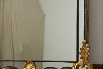 フランスアンティーク　ゴールドとブラックカラーの組み合わせがシックで素敵なウォールミラー(壁掛け鏡)(R-065563)