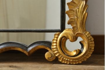 フランスアンティーク　ゴールドとブラックカラーの組み合わせがシックで素敵なウォールミラー(壁掛け鏡)(R-065563)