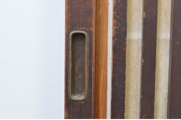 アンティーク建具　希少デザイン!!横桟が真鍮(しんちゅう)製の幅狭格子戸4枚セット(引き戸、格子戸、障子戸、裏障子)(R-065564)