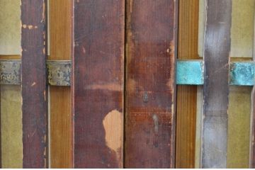 アンティーク建具　希少デザイン!!横桟が真鍮(しんちゅう)製の幅狭格子戸4枚セット(引き戸、格子戸、障子戸、裏障子)(R-065564)