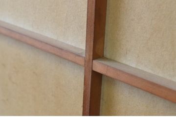 アンティーク建具　希少デザイン!!横桟が真鍮(しんちゅう)製の幅狭格子戸4枚セット(引き戸、格子戸、障子戸、裏障子)(R-065564)