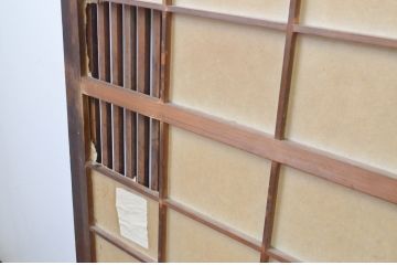 アンティーク建具　希少デザイン!!横桟が真鍮(しんちゅう)製の幅狭格子戸4枚セット(引き戸、格子戸、障子戸、裏障子)(R-065564)