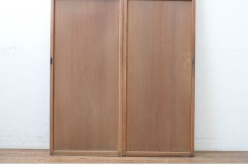 アンティーク建具　透かし彫りがかわいいおしゃれな幅狭板戸2枚セット(ガラス戸、引き戸)(R-065569)