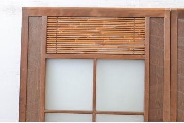 アンティーク建具　上手物!!　和の空間づくりにお勧めな古い数寄屋のガラス戸2枚セット(引き戸、板戸)(R-065570)